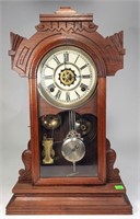 Walnut Kitchen Clock, gingerbread top, Waterbury
