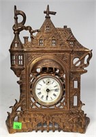 Iron Castle Clock - 3" dia. brass works, 9.5"W x