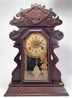 Welch Mantle Clock, dark finish case has applied
