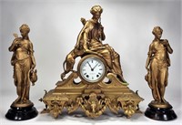 3 Part Seth Thomas Sons & Co. Figured Clock, gold