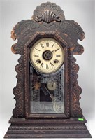 Oak Case Ansonia Mantle Clock, chrome ring on