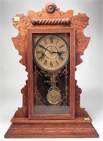 Oak Case Waterbury Shelf Clock, applied carvings,
