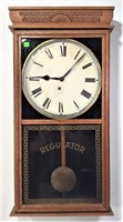 Oak Case Regulator Wall Clock, 12" metal rim dial,