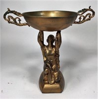 Figural Compote, gilded white metal, 13"tall,