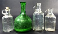 Green Glass Vinegar Decanters - 8"tall, "White