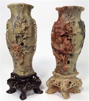 2 Soap Stone Vases, 11.5"T x 4.5"W, glued on to