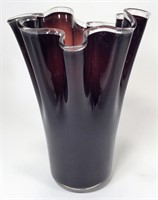 Opalescent Edge Vase, folded edge, 13"T x 9" diam