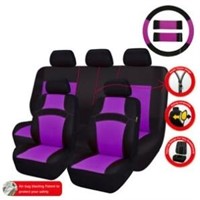Universal Car Seat Covers Purple Black Steering