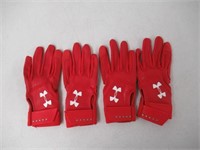 (2) Under Armour UA Heater Batting Gloves, Red,