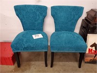 pair blue upholstered chairs