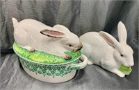 Ceramic Covered Pot W/ Bunny & Bunny