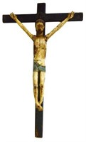 ANTIQUE SPANISH COLONIAL PAINTED CRUCIFIX CROSS