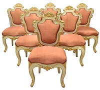 (6) BAROQUE STYLE UPHOLSTERED PARCEL GILT CHAIRS