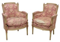 (2) FRENCH LOUIS XVI STYLE PAINTED BERGERES