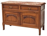 FRENCH ART NOUVEAU MARBLE-TOP WALNUT SIDEBOARD