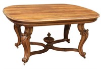 FRENCH LOUIS XV STYLE CARVED WALNUT DINING TABLE