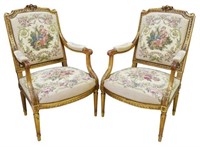 (2) FRENCH LOUIS XVI STYLE GILTWOOD FAUTEUILS