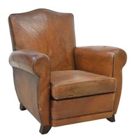 FRENCH ART DECO LEATHER LOW CLUB CHAIR