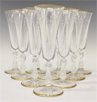 (10) ST LOUIS LOZERE GOLD CRYSTAL CHAMPAGNE FLUTES