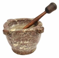 (2) LARGE APOTHECARY MARBLE MORTAR & PESTLE