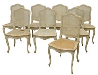 (8) FRENCH LOUIS XV STYLE PAINTED CANE CHAIRS