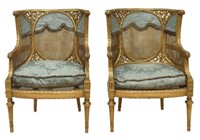 (2) LOUIS XVI STYLE DOUBLE CANED GILTWOOD BERGERES