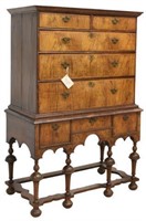 WILLIAM & MARY STYLE MIXED WOOD CHEST ON STAND