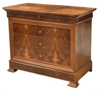 FRENCH CHARLES X PERIOD FIGURED WALNUT COMMODE