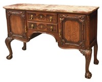 CHIPPENDALE STYLE MARBLE-TOP OAK SIDEBOARD
