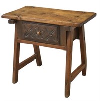 RUSTIC SPANISH CARVED OAK SIDE TABLE