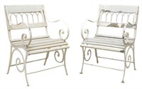 (2) FRENCH PAINTED IRON GARDEN CHAIRS