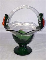 11" Vintage Blown Art Glass Basket