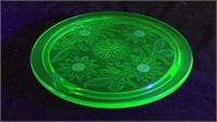 Green Uranium Glass Footed Cake Plate
