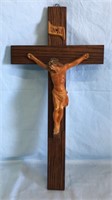 1950s Wooden Cross Plaster Crucifix 20" Tall