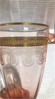 Set of 7 pink  glasses with gold trim