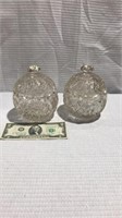 Set of 2 cut glass candy dishes with lids