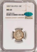 10C 1837 NO STARS. LARGE DATE. NGC MS63 CAC