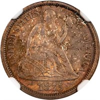 10C 1875-S MINTMARK ABOVE BOW. NGC MS65 CAC