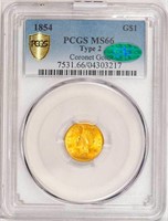 G$1 1854 TYPE 2. PCGS MS66 CAC