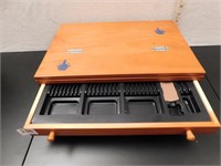 WOOD LIFT TOP ARTIST CASE WITH SUPPLIES & 2