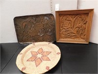 WOOD TRAYS AND WOVEN BASKET