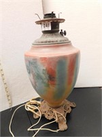 ELECTRIFIED OIL LAMP HAND PAINTED CENTER 18" H