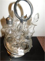 SILVERPLATED CRUET SET WITH 5 BOTTLES 1 MISSING