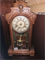 NEW HAVEN SHELF CLOCK WITH CARVED FIGURAL WOMAN
