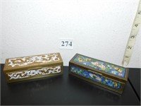 ENAMELED BOX 4 1/2" X 1 3/4" STAMPED MADE IN