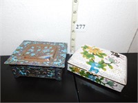 ENAMELED BOXES PAIR 5" HINGED BOXES  1 WITH MINI