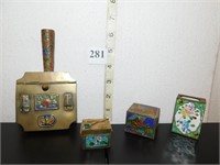 ENAMELED BOXES AND MATCH HOLDER AND SILENT BUTLER