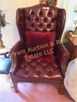 MAROON BUTTONED WING CHAIR