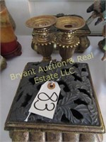 BLACK & GOLD COLORED BOXES, PAIR CANDLE HOLDERS