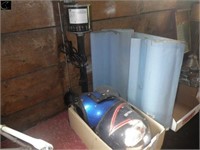 2 motorcyle helmets, sump pump